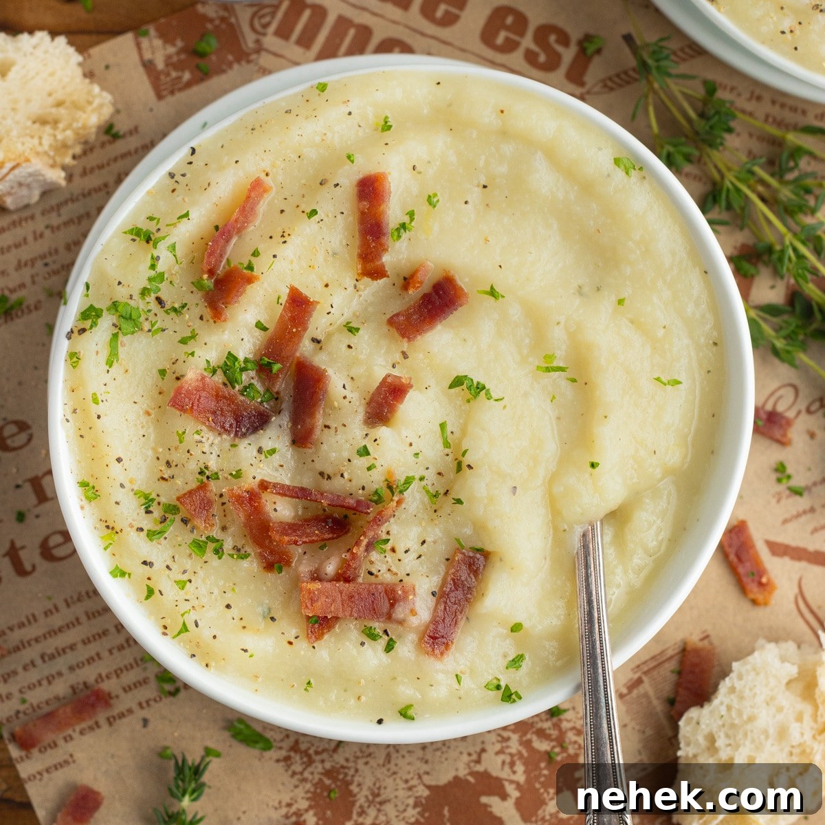 Square photo of a bowl of soup.