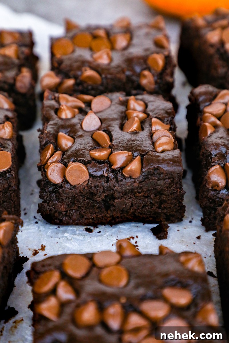 Fudgy Butternut Squash Brownies with Dark Chocolate Swirl 8 An up close photo of fudgy butternut squash brownies