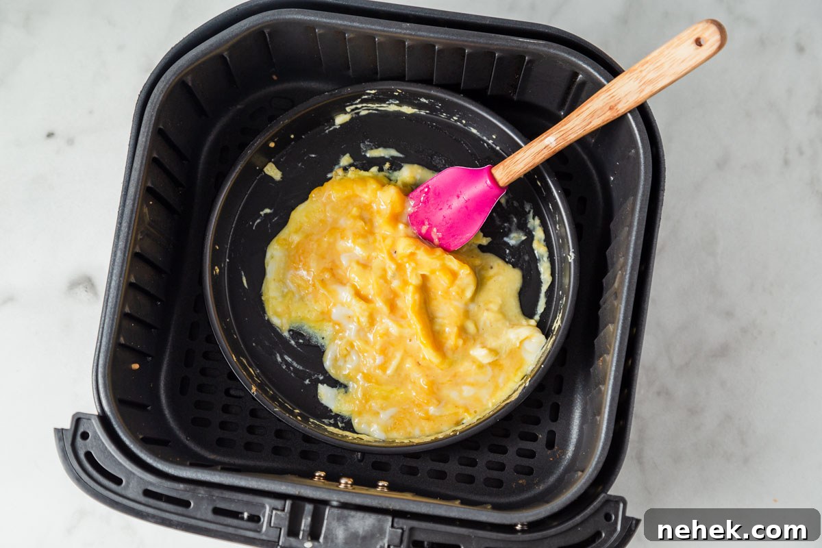 scrambling the eggs in the air fryer.