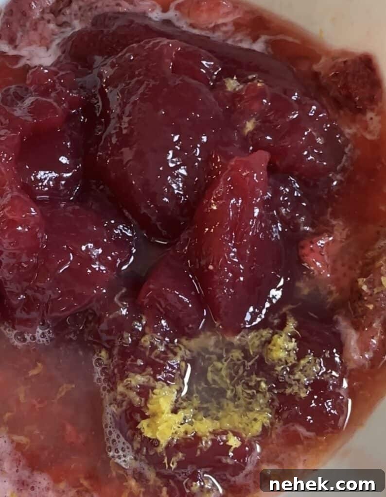 mixing the strawberry filling