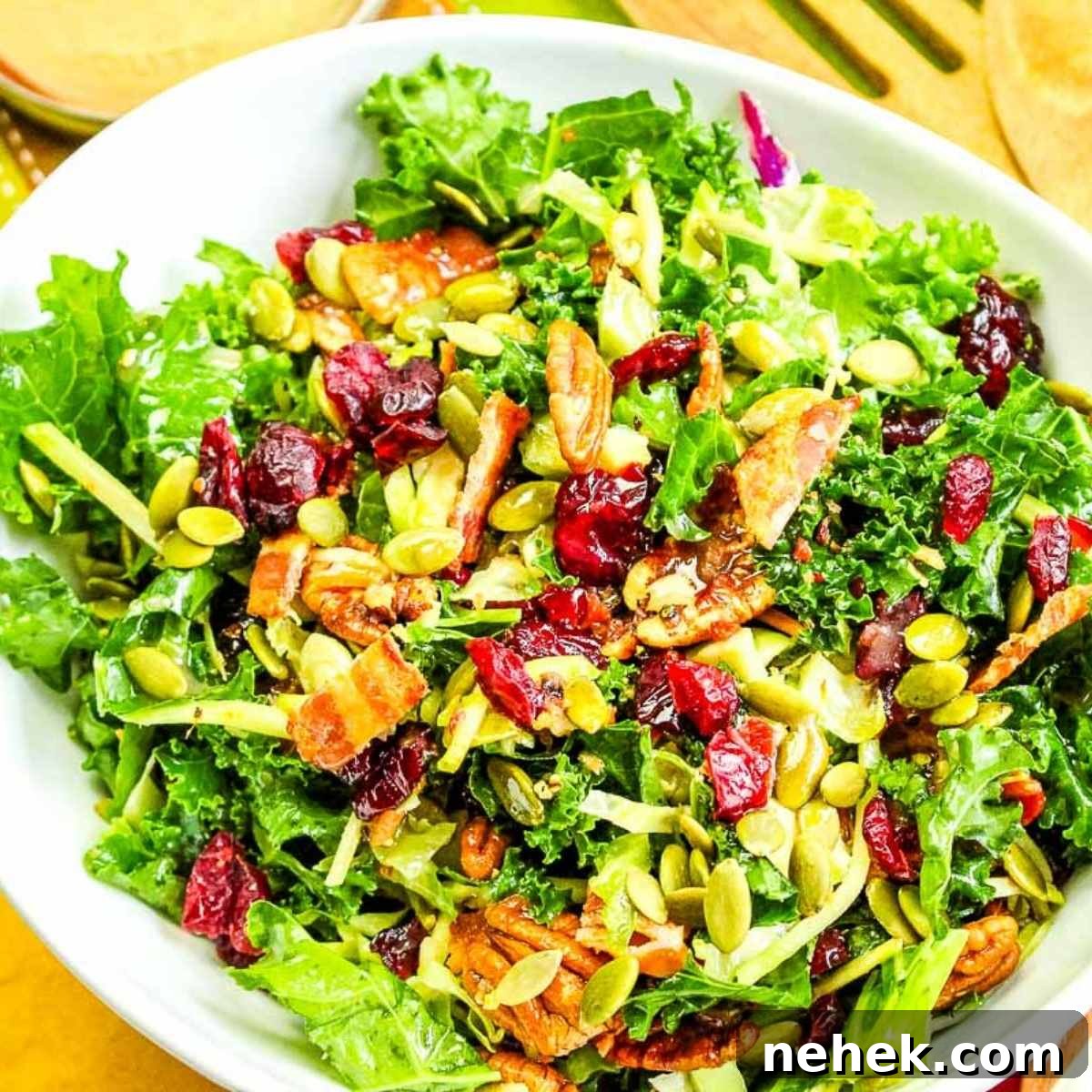 kale and brussels sprout salad with cranberries