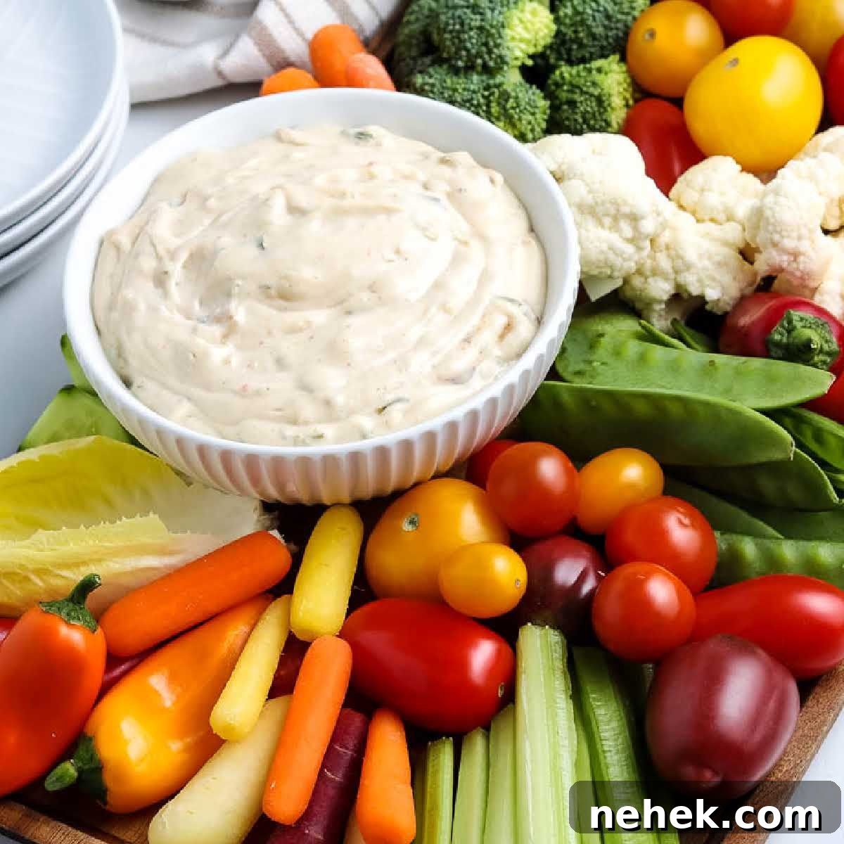 crudite board with bowl of dip