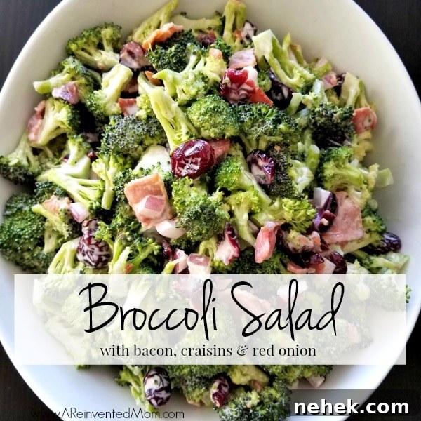 bowl of broccoli salad with bacon and cranberries