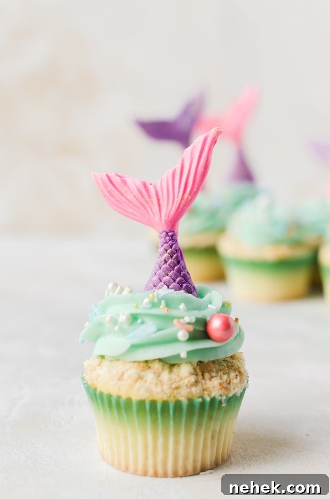 close up mermaid cupcakes with tails