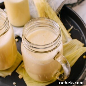 sweet corn milk recipe in a mason jar mug