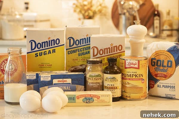 Ingredients to make Pumpkin Cake with Cream Cheese in the middle
