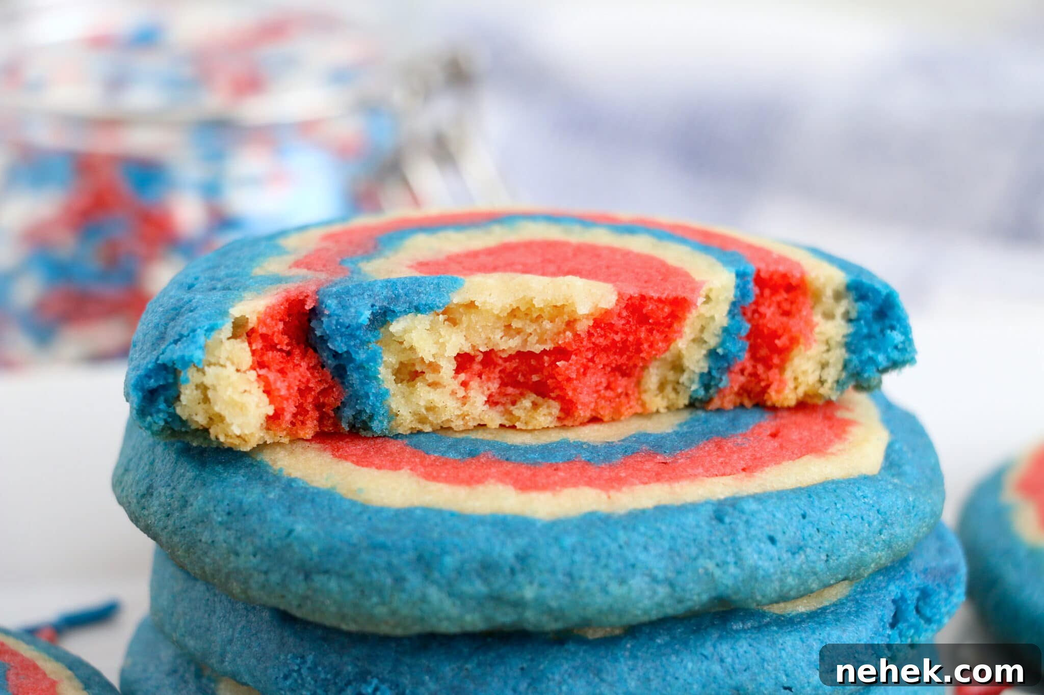Patriotic Red, White & Blue Sugar Cookie Recipe 14 red, white and blue cookies cut in half