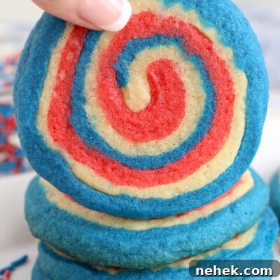 Patriotic Red, White & Blue Sugar Cookie Recipe 17 red, white and blue cookies in a pinwheel shape