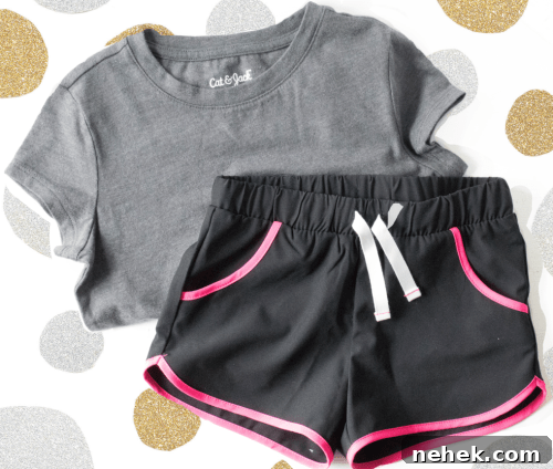 Camp 101: How to Pack Smart Camp Clothes for Kids 2 Simple camp clothes. Gray t-shirt and black sporty shorts