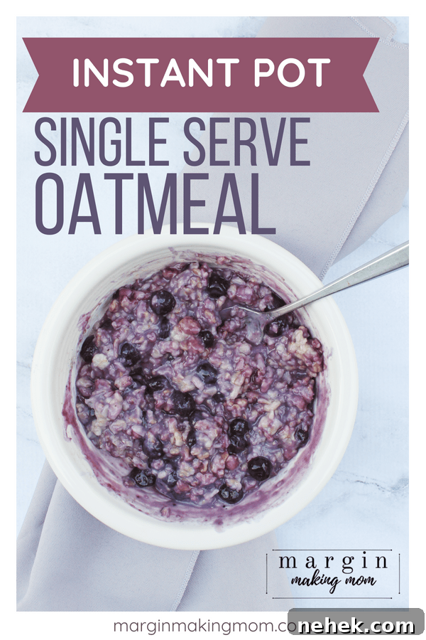 Instant Pot Steel-Cut Oats: Quick Morning Oatmeal Recipe 5 white bowl filled with instant pot oatmeal with blueberries mixed in