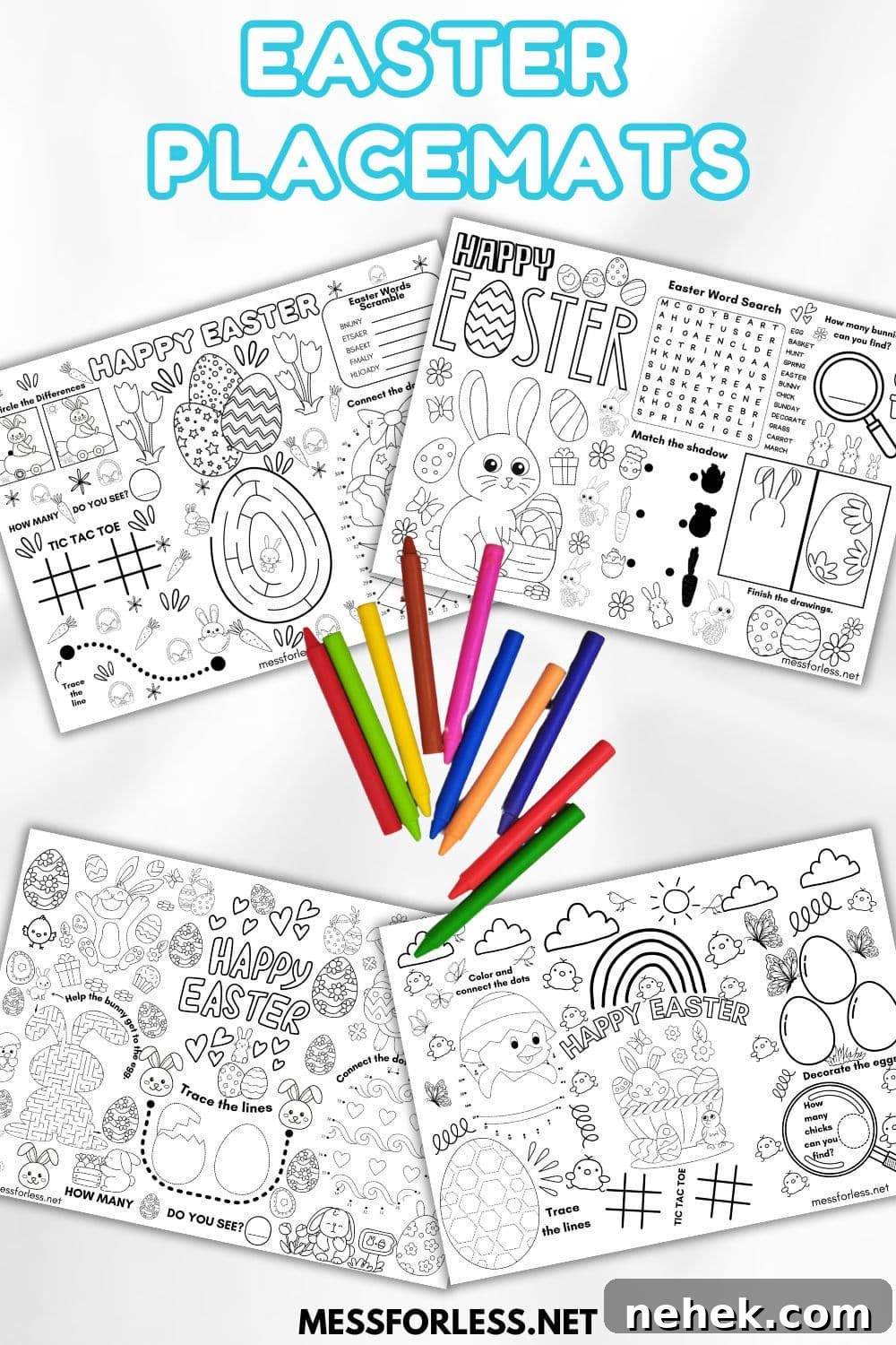 Printable Easter Placemats You Can Download and Color 3 Easter activity placemats with colored pencils