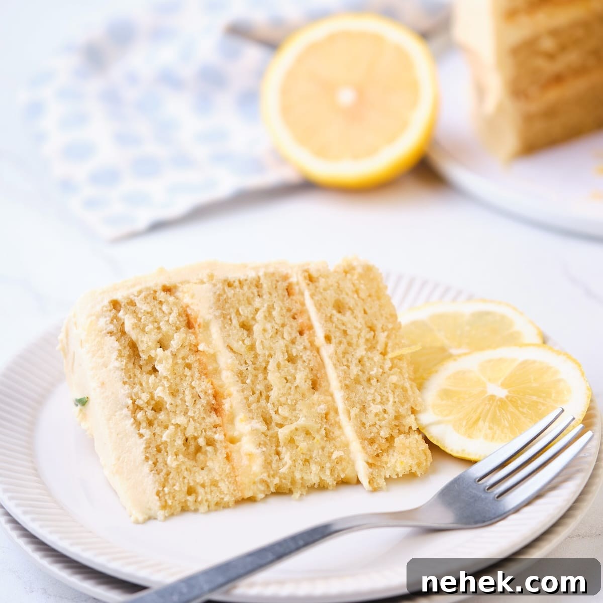 A lemon layer cake made with the reverse creaming method.