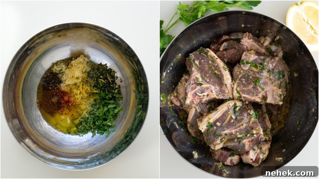Crispy Pan-Seared Lamb Chops with Garlic Herb Butter 4 Steps on how to prepare mediterranean marinade and rub over the lamb chops
