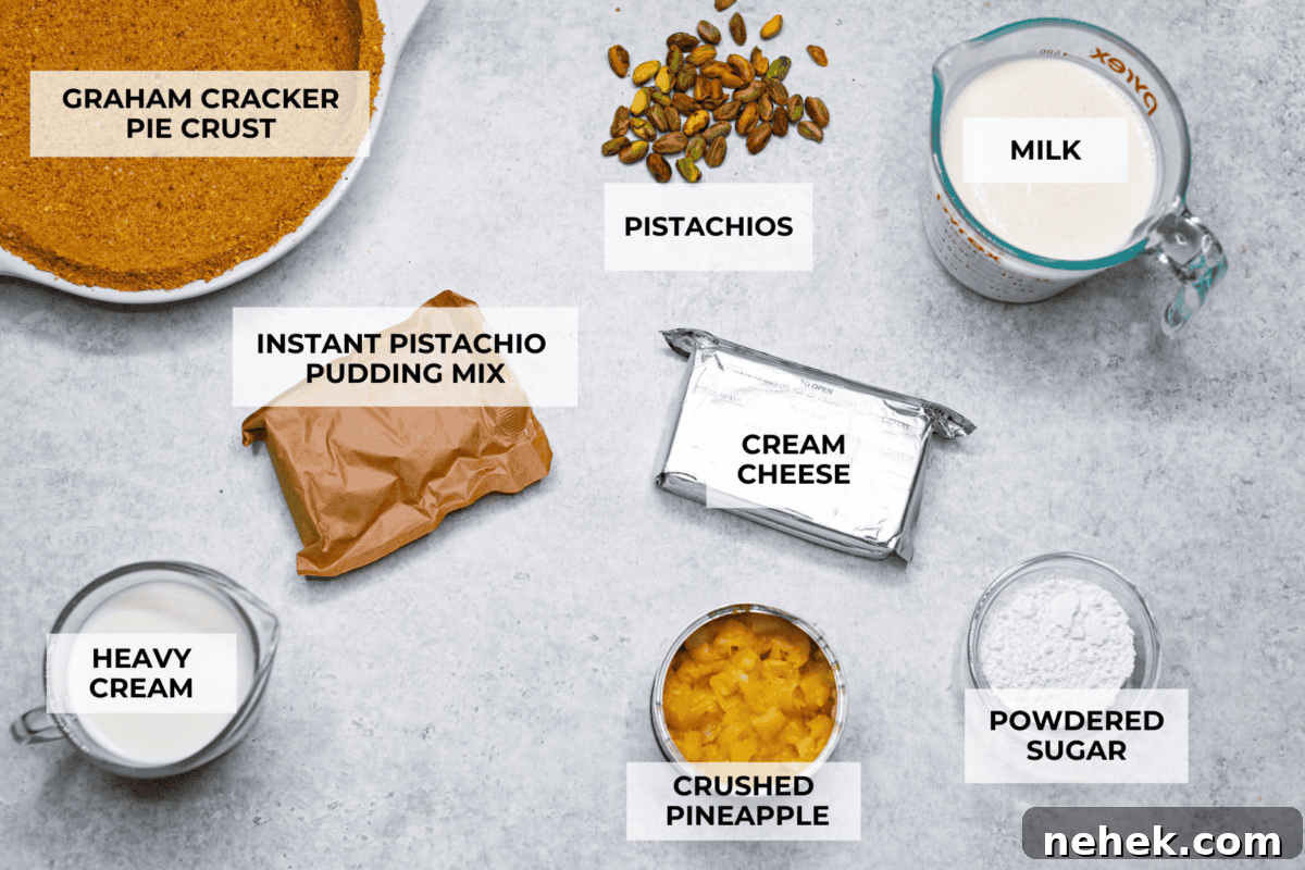 Ingredients labeled to make no bake pistachio cream pie.