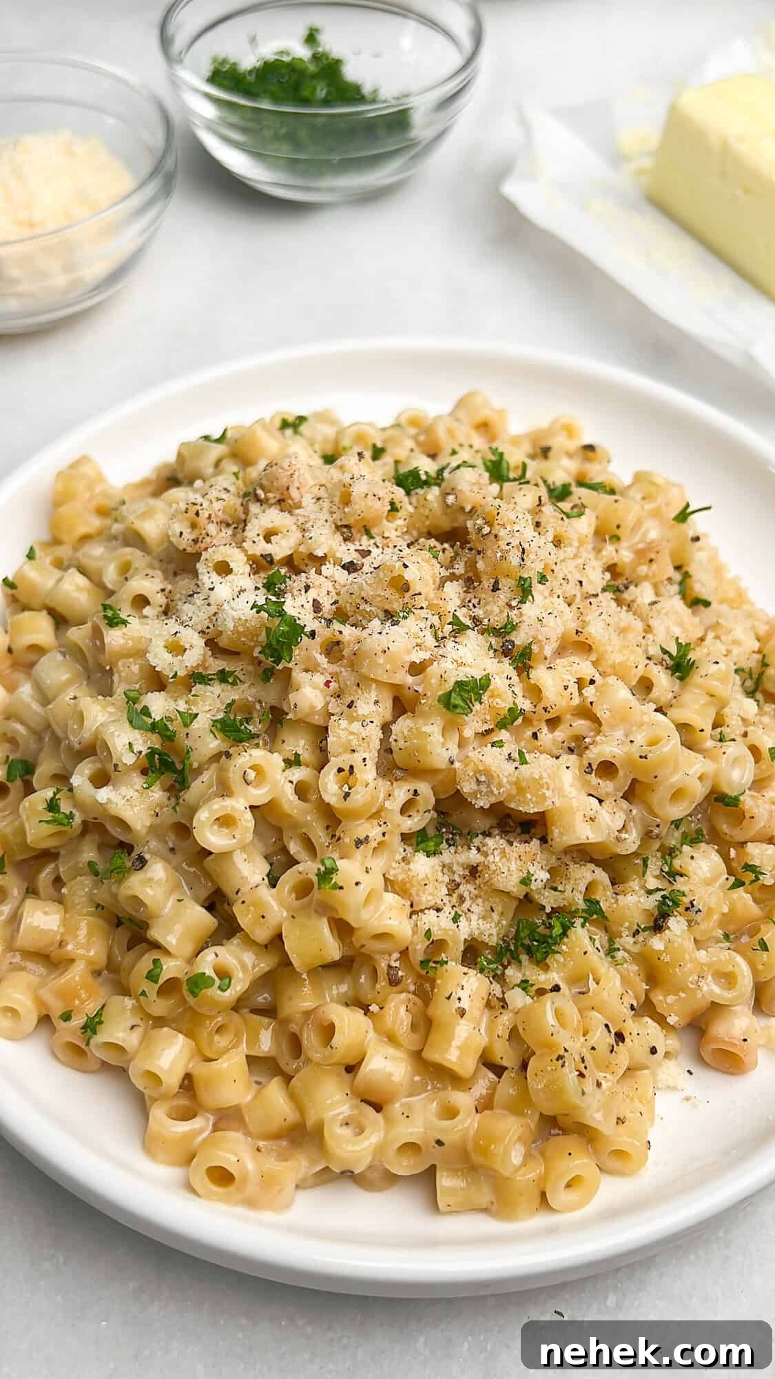 butter parmesan pasta on a plate