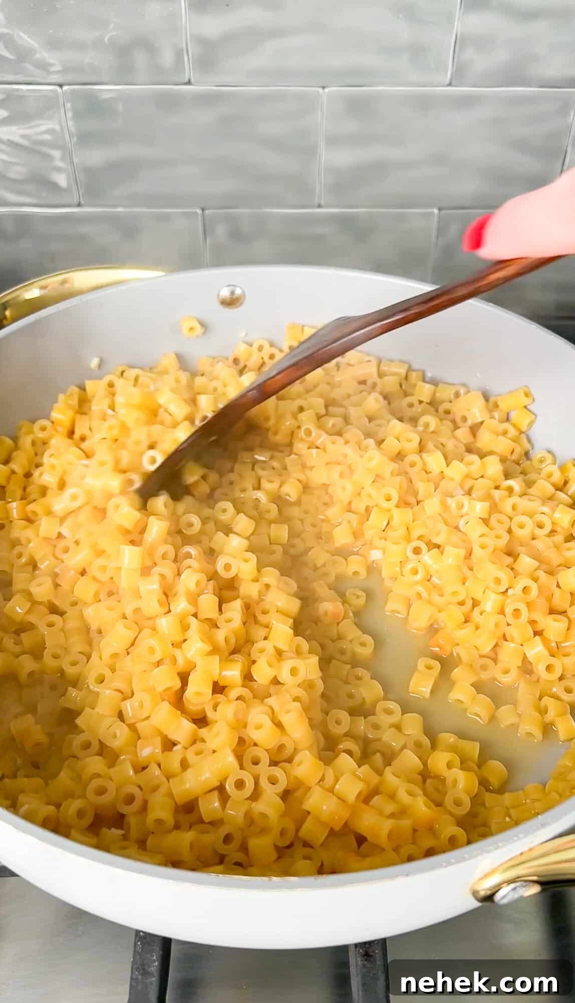 pasta cooking in a pan