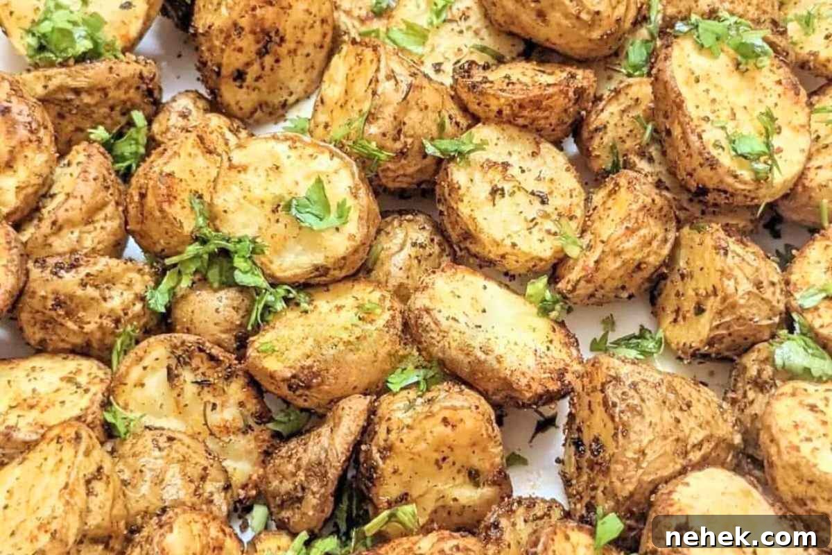 Air Fryer Recipes That’ll Stay on Your Menu Forever 18 Close up of delicious roasted baby potatoes in air fryer