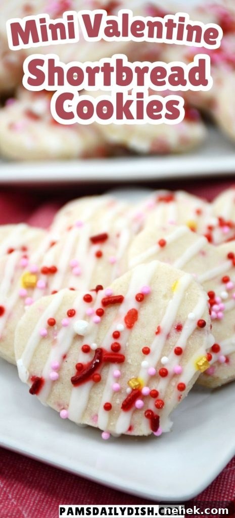 Mini Valentine Shortbread Cookies Recipe for Cute Heart Treats 8 valentine shortbread cookies on a small plate.