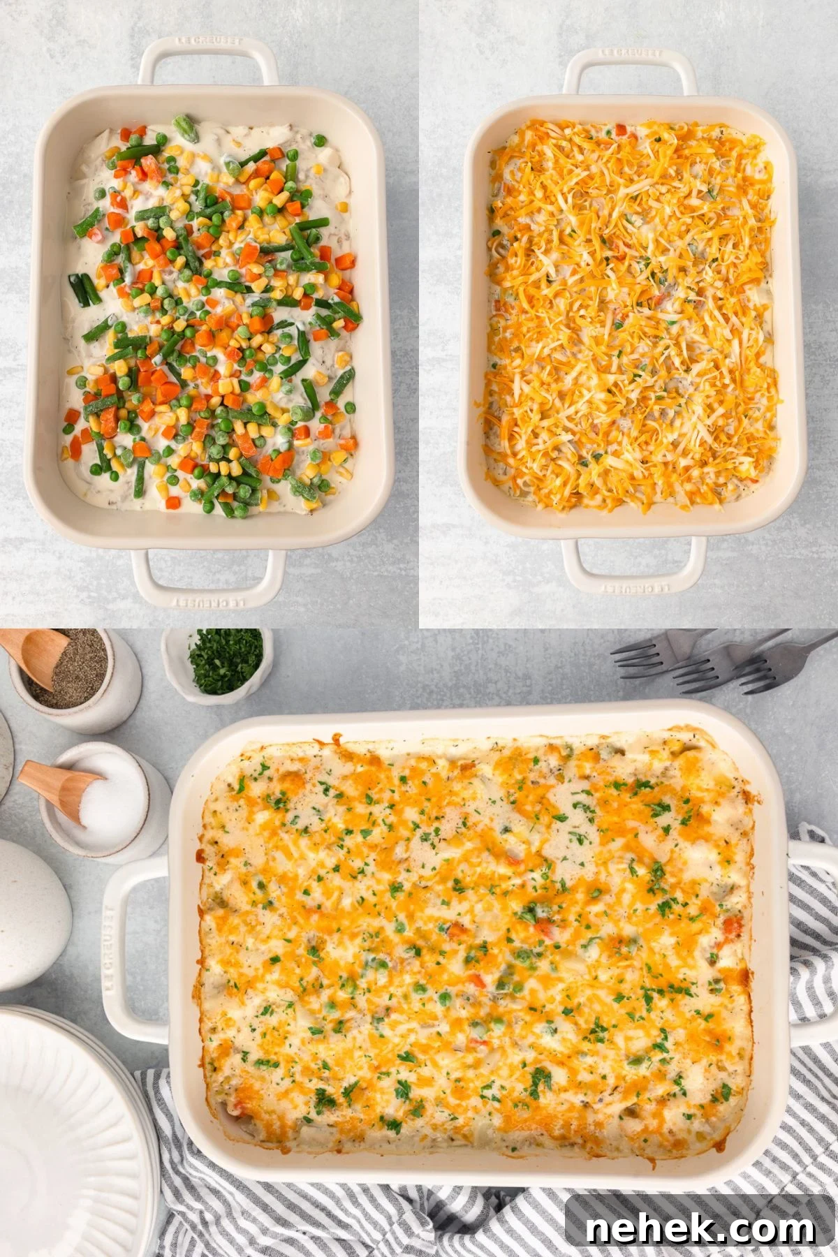 One-Pan Chicken and Potato Casserole with Crispy Top 10 Step by step images for how to make chicken potato casserole.