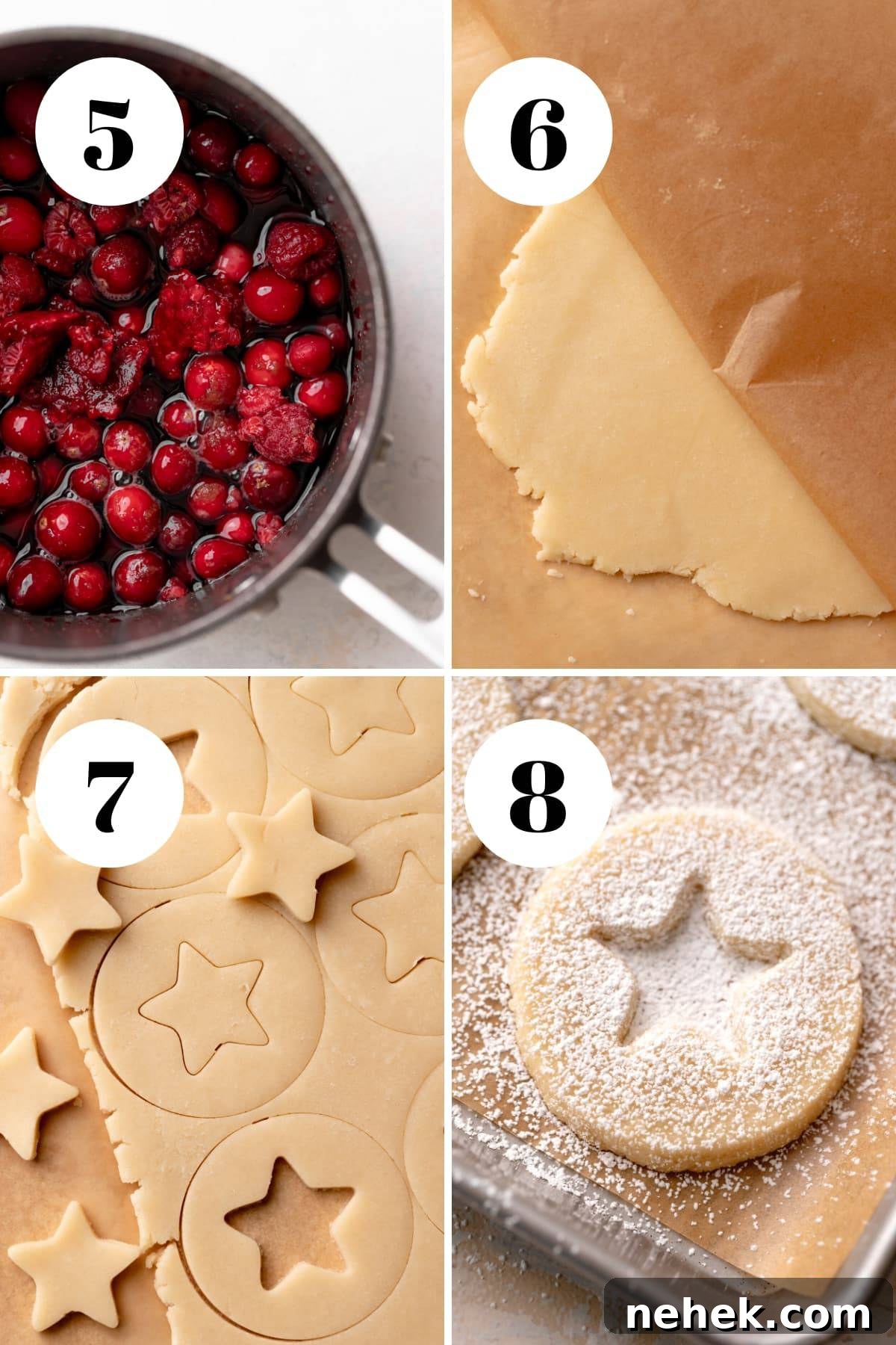 Raspberry Jam Linzer Shortbread Cookies 7 a process collage of the steps for making linzer tart cookies.