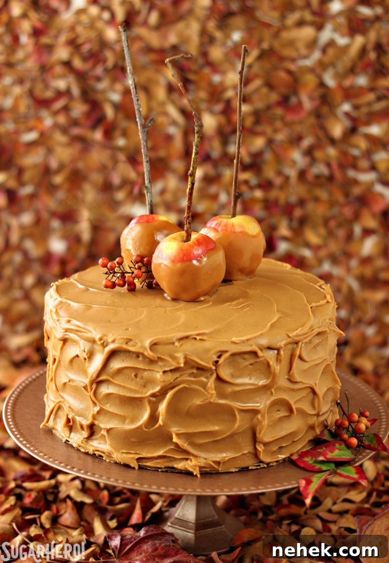 Caramel Apple Cake with salted caramel frosting Caramel Apple Cake | From SugarHero.com
