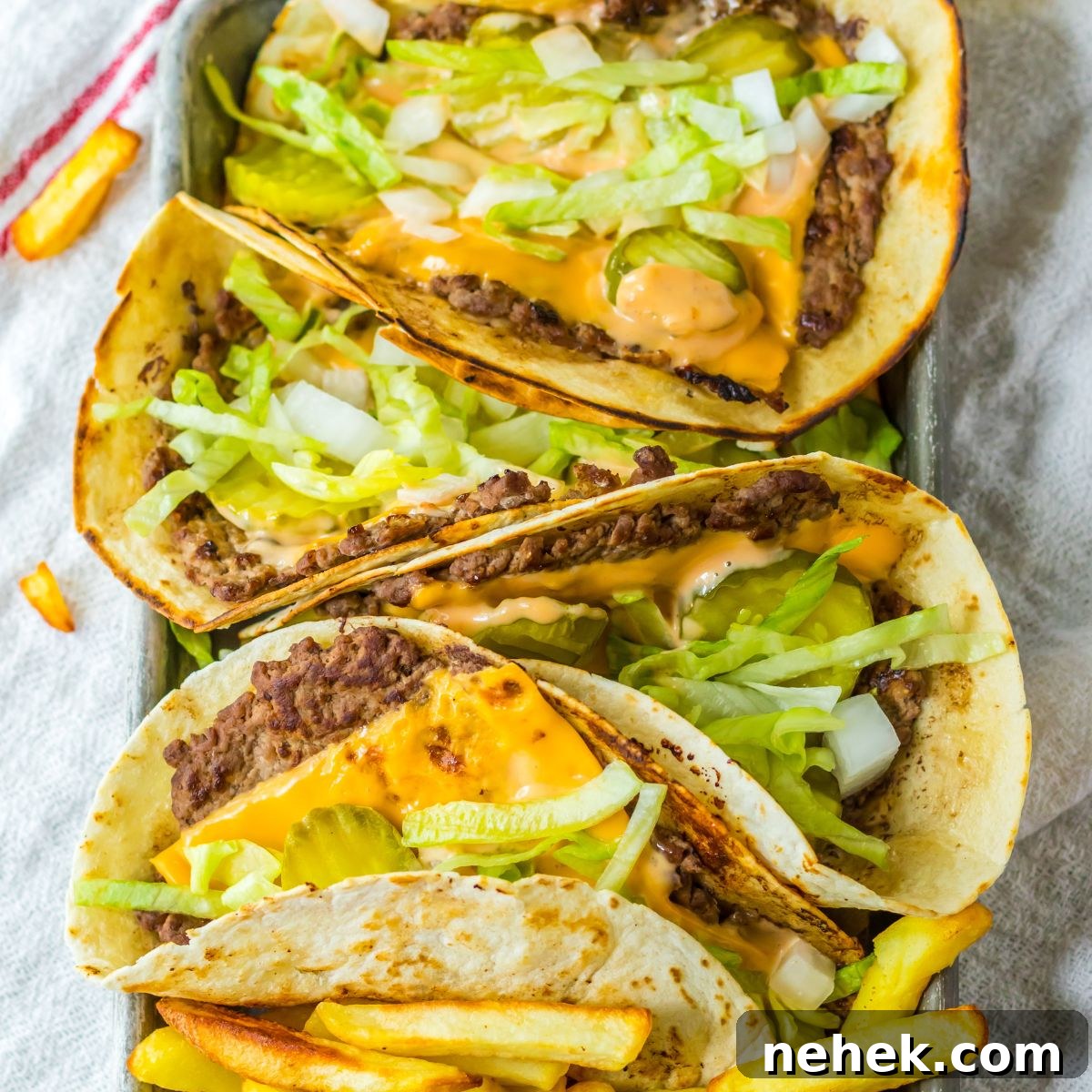 Big Mac Smash Tacos Recipe: Crispy Beef Tacos with Special Sauce 2 Big Mac Smash Tacos on a tray