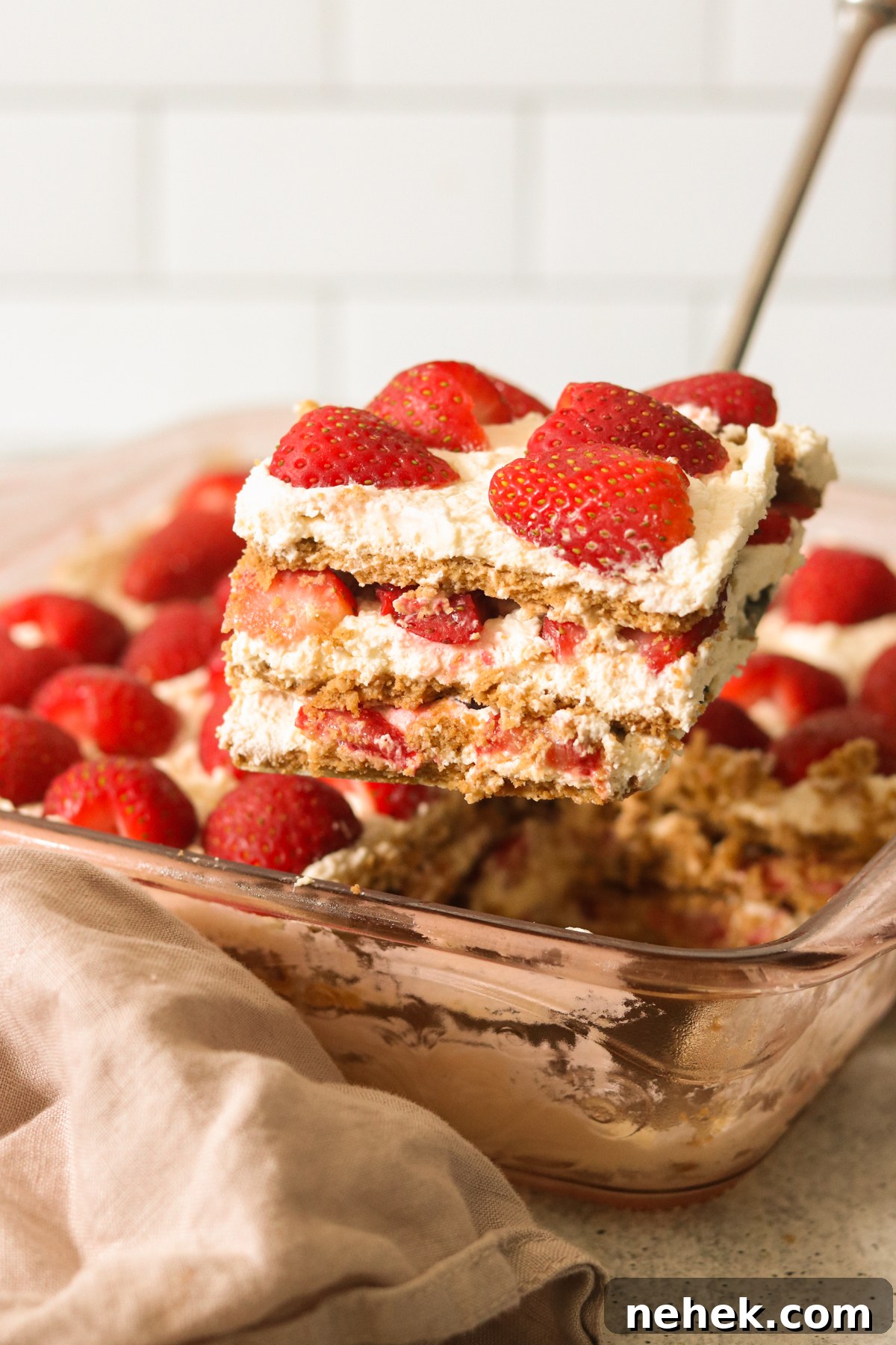 5-Ingredient No-Bake Strawberry Icebox Cake 5 Slice of strawberry icebox cake