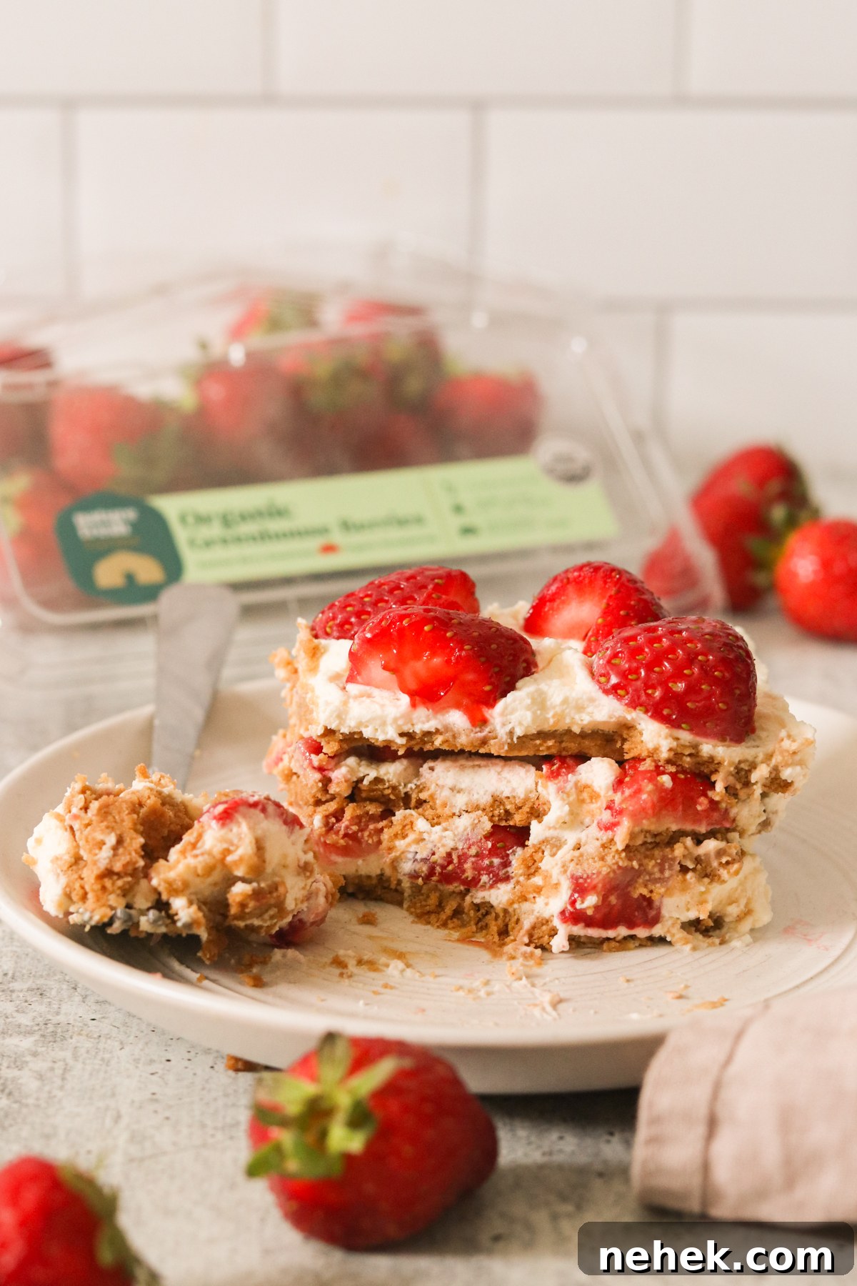 5-Ingredient No-Bake Strawberry Icebox Cake 6 Stack of icebox cake slices